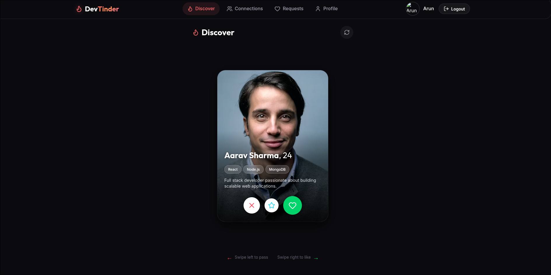 Devtinder Developer Matching Platform UI